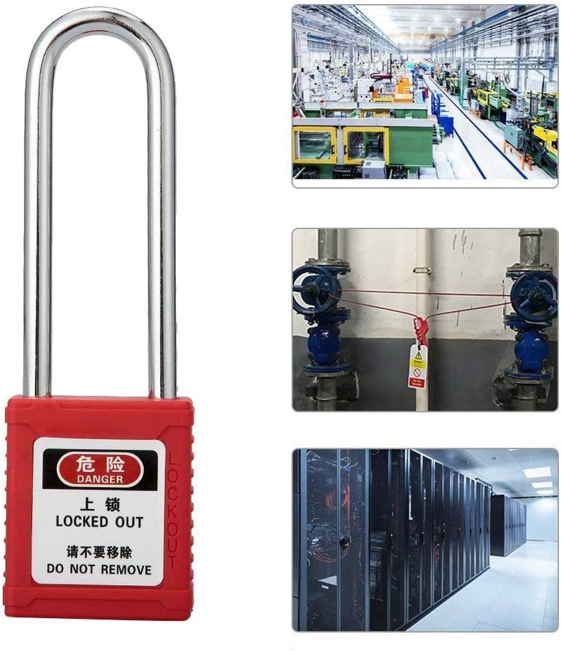 woobles Safety Padlocks, Steel 76mm Long Insulated Beam Padlock Lockout Industrial Safety Isolation Lock for Chemical, Power Generation, Oil Refining, Forestry- Red - Image 3